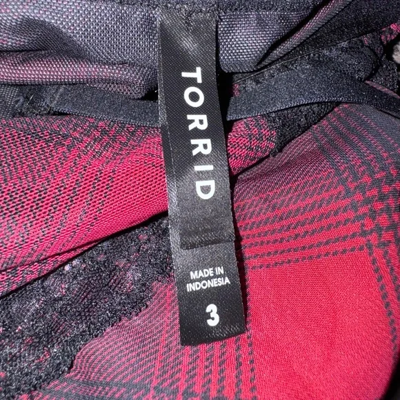 Torrid Babydoll Neglige Size 3X 22/24 Red Black Plaid Lace Sheer Sexy - Picture 6 of 9